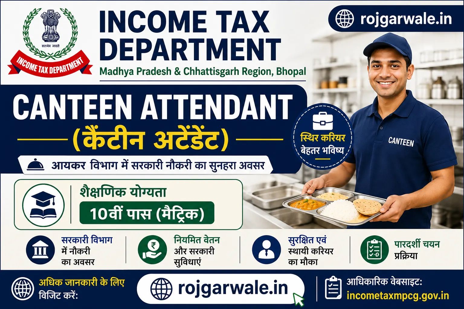 Income Tax Department Canteen Attendant Recruitment 2026